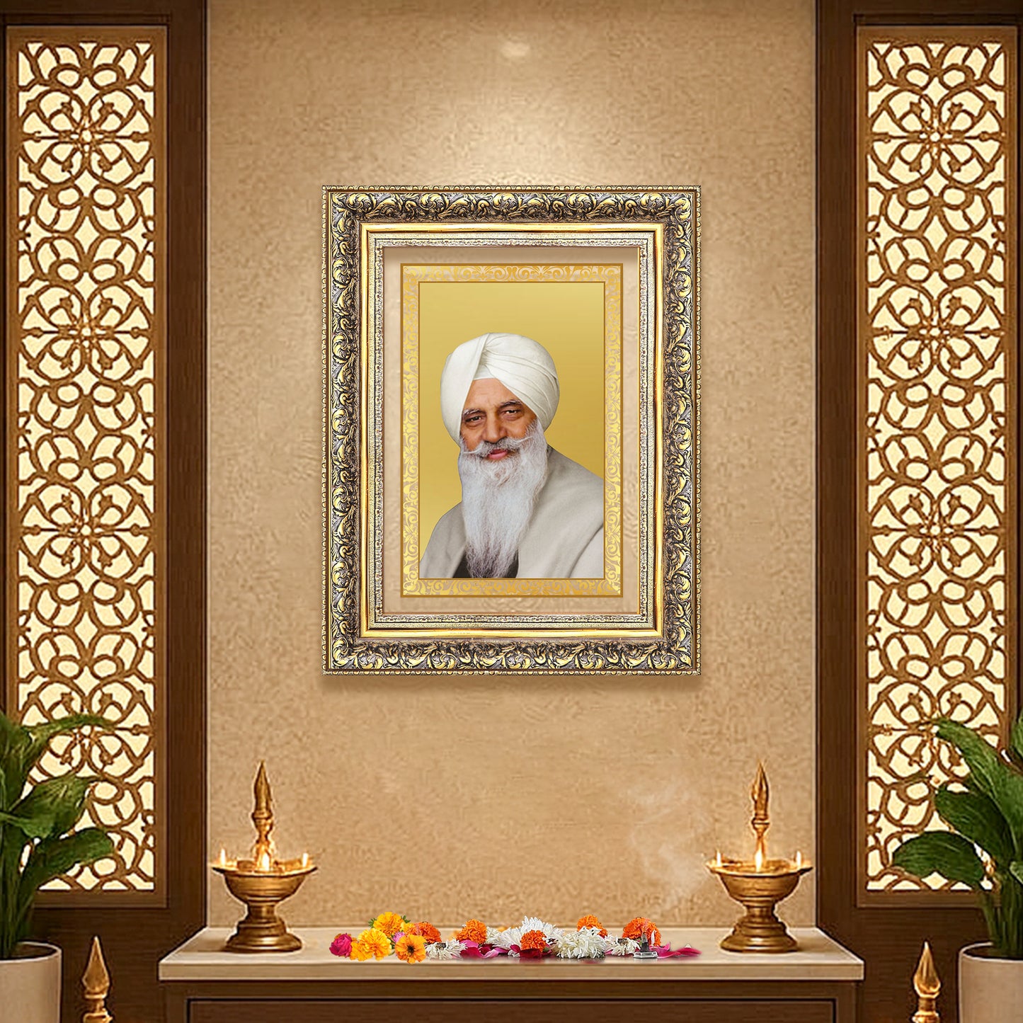 Baba Gurinder Singh Ji Maharaj | Spiritual Master of Radha Soami Satsang Beas Wall Mount Photo Frame in 24K Gold Plated Foil