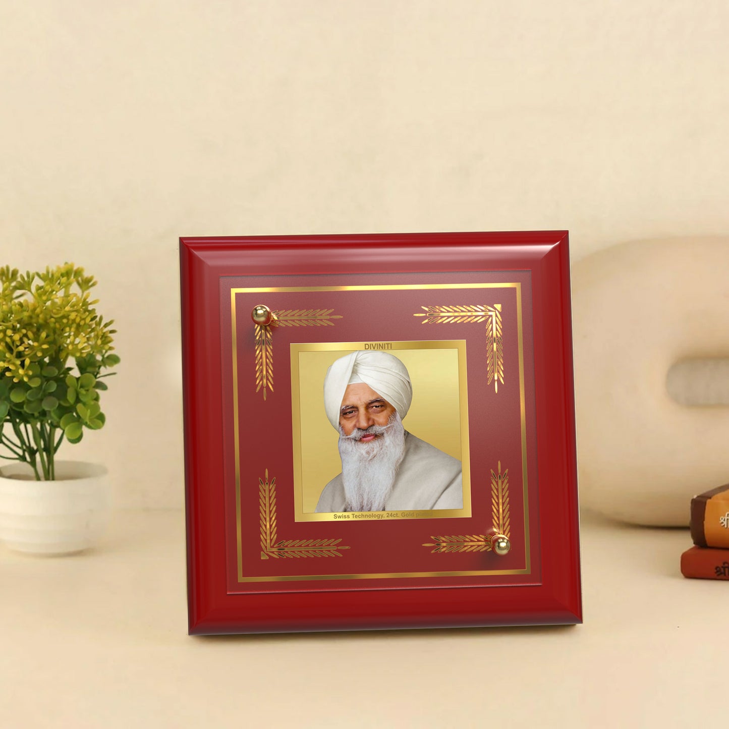 Baba Gurinder Singh Ji Maharaj | Spiritual Master of Radha Soami Satsang Beas Tabletop Frame in 24K Gold Plated Foil