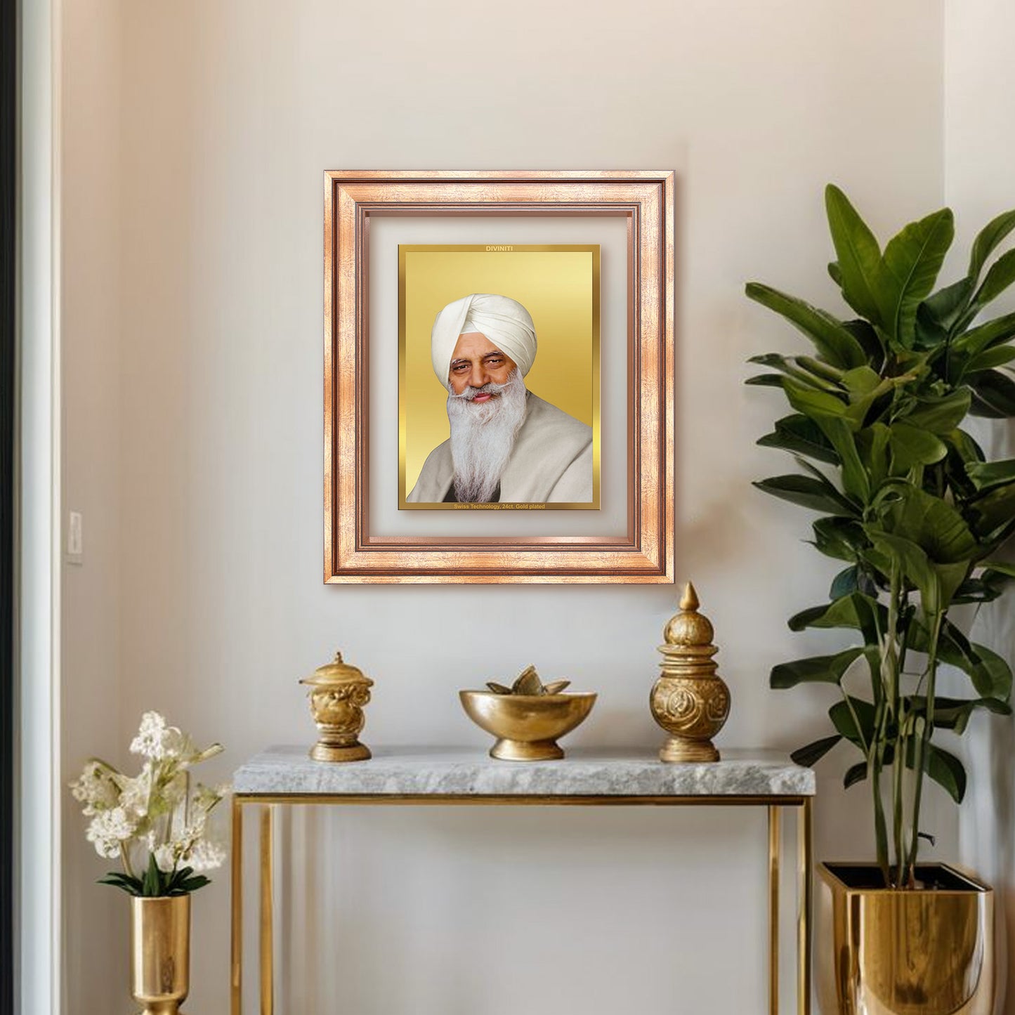 Baba Gurinder Singh Ji Maharaj | Spiritual Master of Radha Soami Satsang Beas Wall Mount Photo Frame in 24K Gold Plated Foil