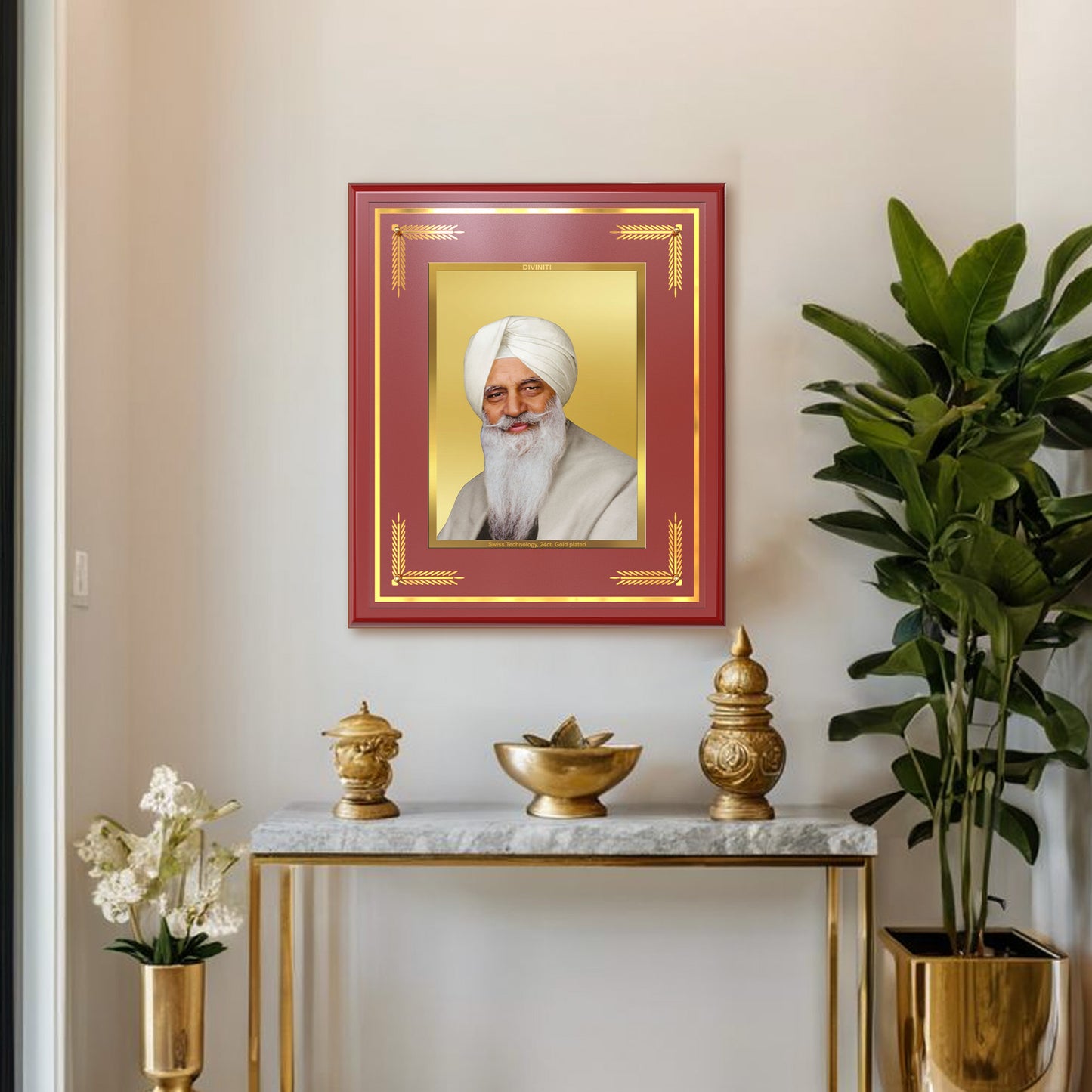 Baba Gurinder Singh Ji Maharaj | Spiritual Master of Radha Soami Satsang Beas Wall Mount Photo Frame in 24K Gold Plated Foil
