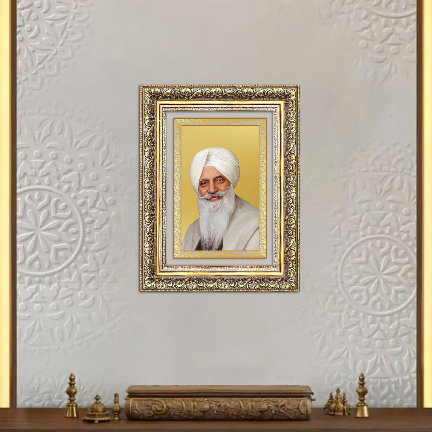 Baba Gurinder Singh Ji Maharaj | Spiritual Master of Radha Soami Satsang Beas Wall Mount Photo Frame in 24K Gold Plated Foil