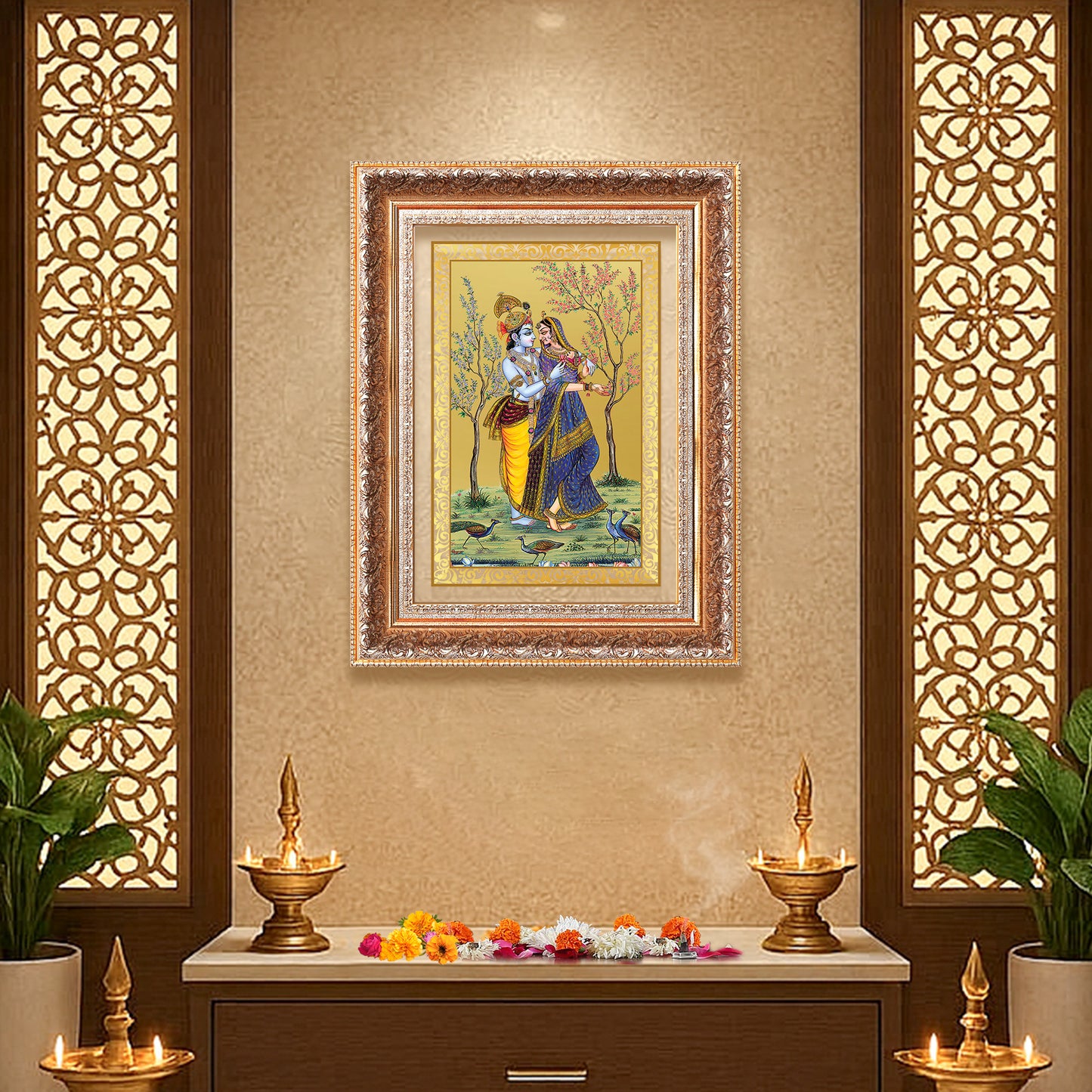 Radha Krishna | Divine Love Eternal Wall Mount Photo Frame in 24K Gold Plated Foil