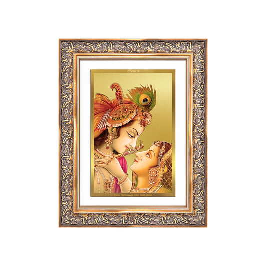 Radha Krishna with Flute | Lord Krishna Wall Mount Photo Frame in 24K Gold Plated Foil