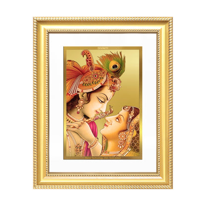 Radha Krishna with Flute | Lord Krishna Wall Mount Photo Frame in 24K Gold Plated Foil