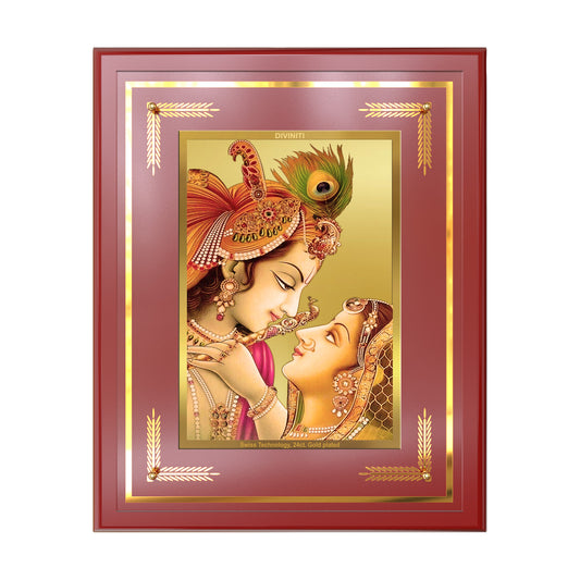 Radha Krishna with Flute | Lord Krishna Wall Mount Photo Frame in 24K Gold Plated Foil