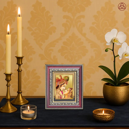 Radha Krishna with Flute | Lord Krishna Tabletop Frame in 24K Gold Plated Foil