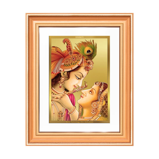 Radha Krishna with Flute | Lord Krishna Wall Mount Photo Frame in 24K Gold Plated Foil