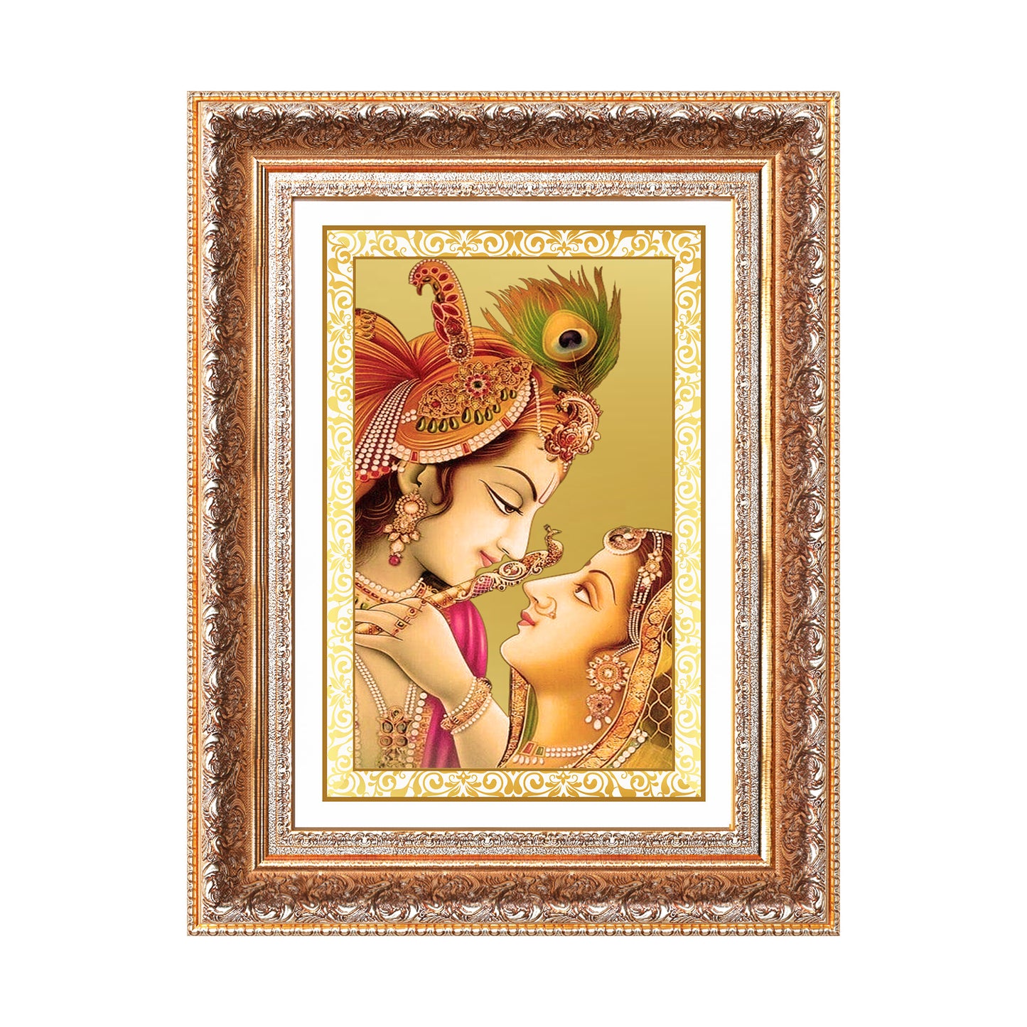 Radha Krishna with Flute | Lord Krishna Wall Mount Photo Frame in 24K Gold Plated Foil