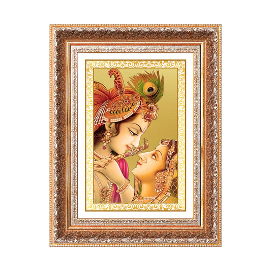 Radha Krishna with Flute | Lord Krishna Wall Mount Photo Frame in 24K Gold Plated Foil