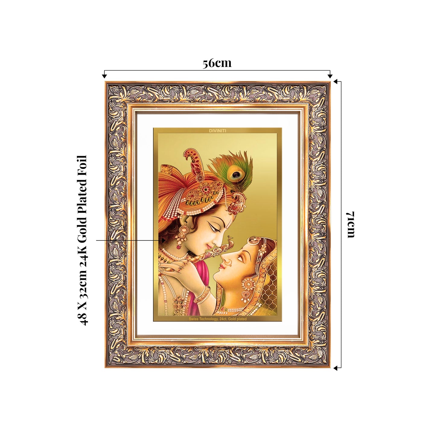 Radha Krishna with Flute | Lord Krishna Wall Mount Photo Frame in 24K Gold Plated Foil