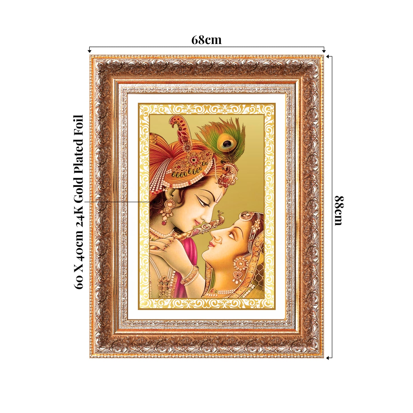 Radha Krishna with Flute | Lord Krishna Wall Mount Photo Frame in 24K Gold Plated Foil