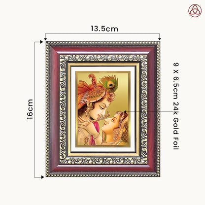 Radha Krishna with Flute | Lord Krishna Tabletop Frame in 24K Gold Plated Foil