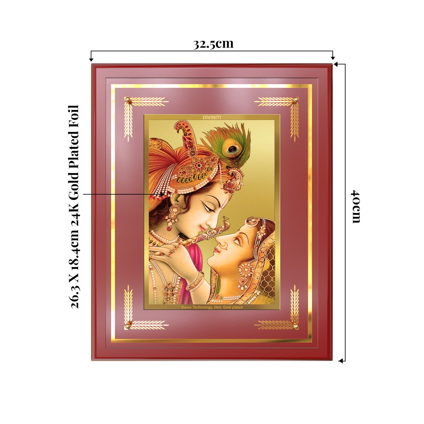 Radha Krishna with Flute | Lord Krishna Wall Mount Photo Frame in 24K Gold Plated Foil