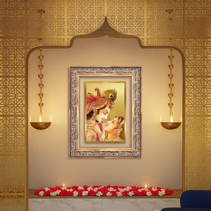 Radha Krishna with Flute | Lord Krishna Wall Mount Photo Frame in 24K Gold Plated Foil