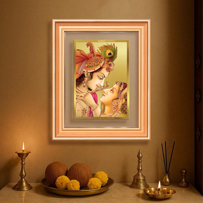 Radha Krishna with Flute | Lord Krishna Wall Mount Photo Frame in 24K Gold Plated Foil