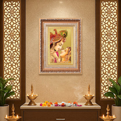 Radha Krishna with Flute | Lord Krishna Wall Mount Photo Frame in 24K Gold Plated Foil