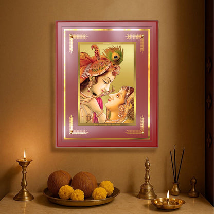 Radha Krishna with Flute | Lord Krishna Wall Mount Photo Frame in 24K Gold Plated Foil