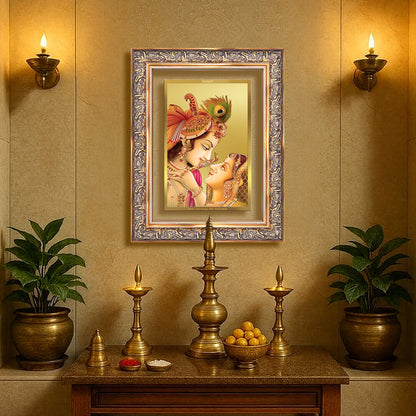 Radha Krishna with Flute | Lord Krishna Wall Mount Photo Frame in 24K Gold Plated Foil