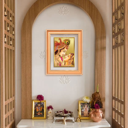 Radha Krishna with Flute | Lord Krishna Wall Mount Photo Frame in 24K Gold Plated Foil