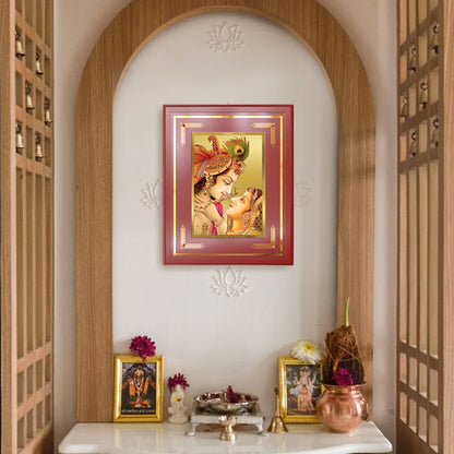 Radha Krishna with Flute | Lord Krishna Wall Mount Photo Frame in 24K Gold Plated Foil