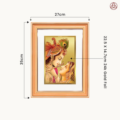 Radha Krishna with Flute | Lord Krishna Wall Photo Frame in 24K Gold Plated Foil