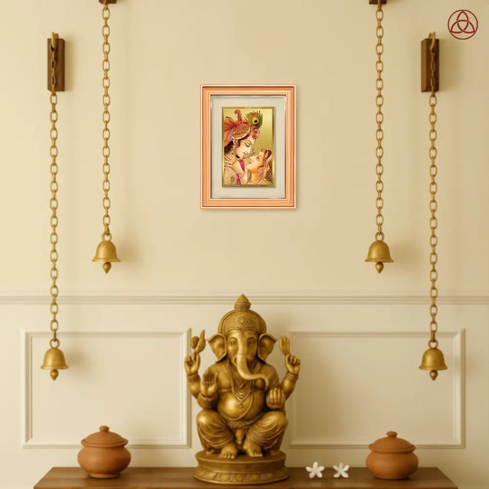 Radha Krishna with Flute | Lord Krishna Wall Photo Frame in 24K Gold Plated Foil
