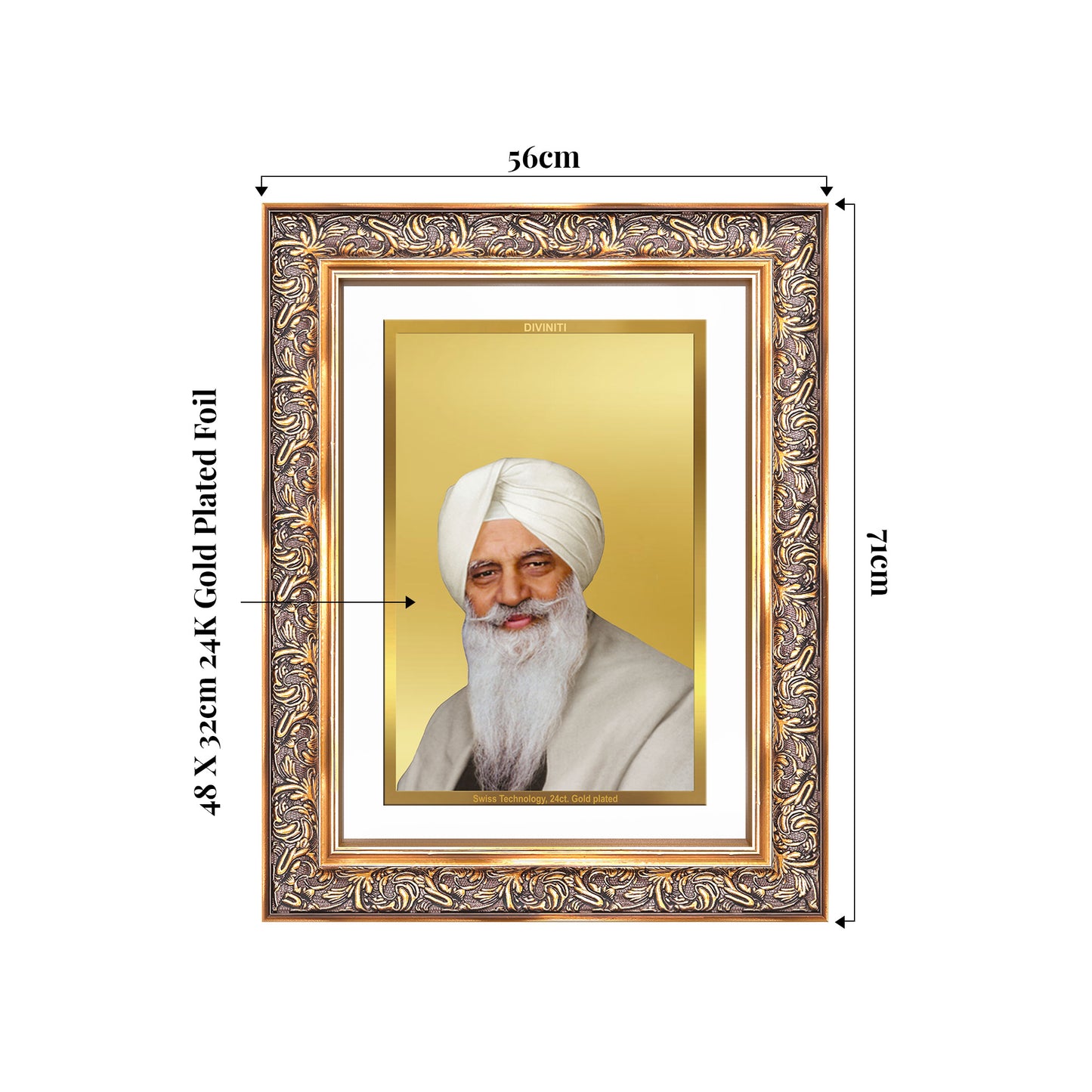 Baba Gurinder Singh Ji Maharaj | Spiritual Master of Radha Soami Satsang Beas Wall Mount Photo Frame in 24K Gold Plated Foil