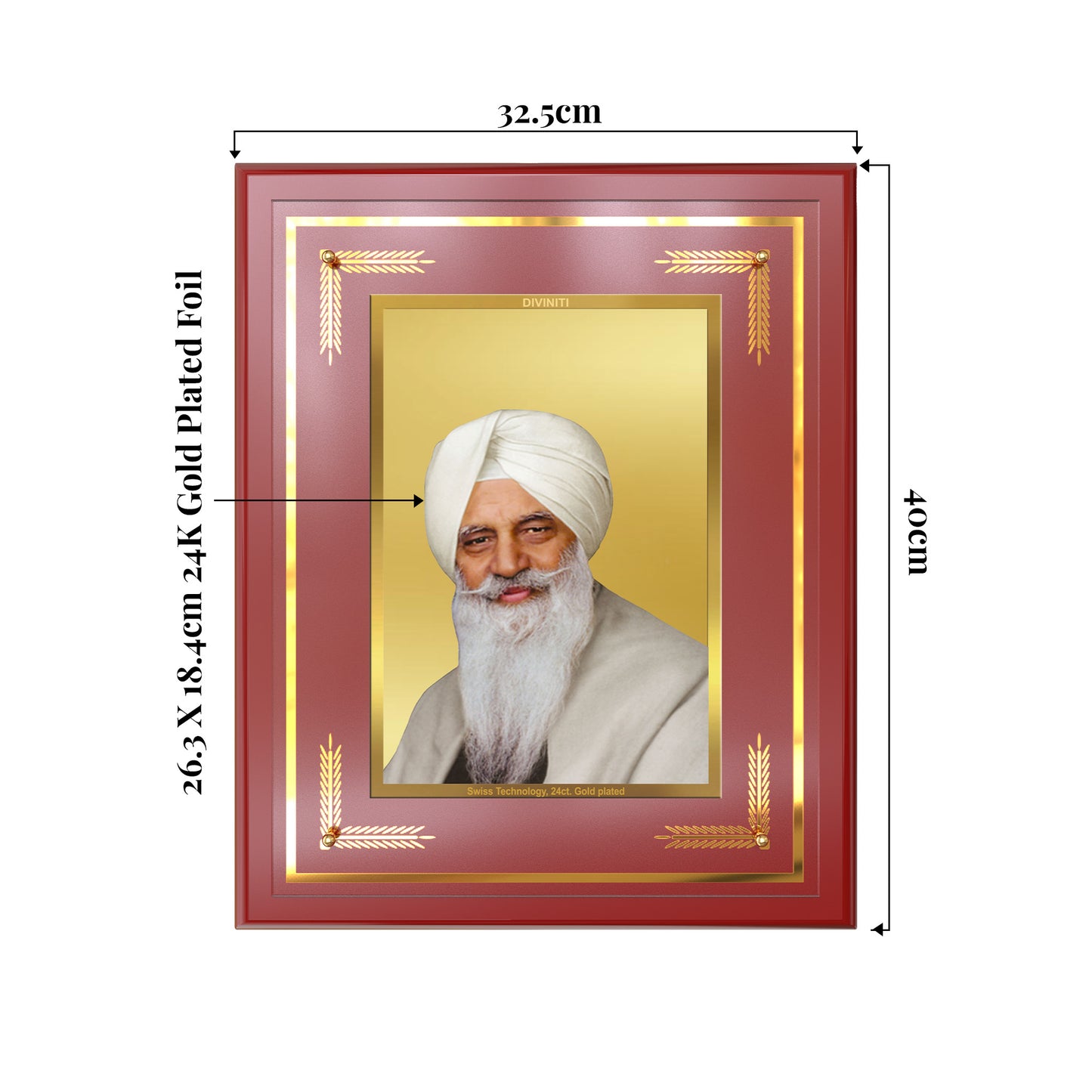 Baba Gurinder Singh Ji Maharaj | Spiritual Master of Radha Soami Satsang Beas Wall Mount Photo Frame in 24K Gold Plated Foil