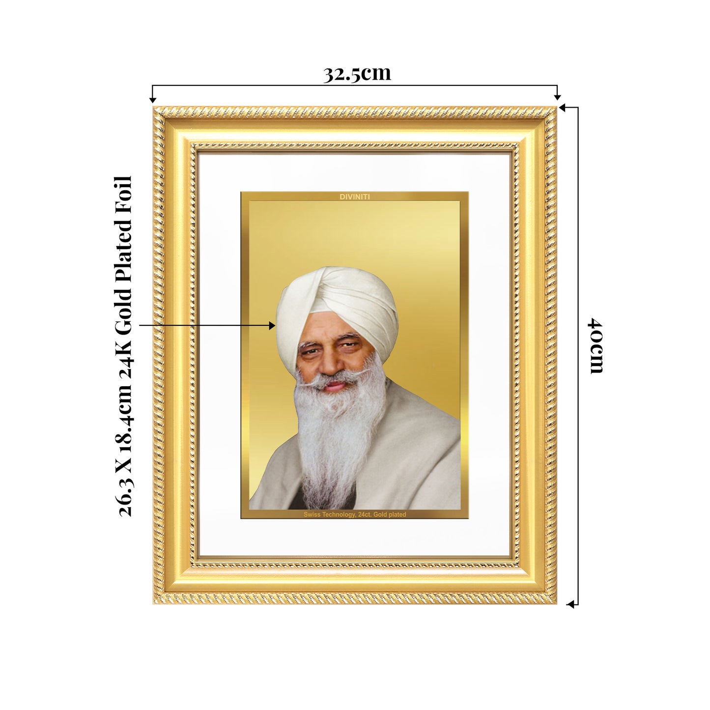 Baba Gurinder Singh Ji Maharaj | Spiritual Master of Radha Soami Satsang Beas Wall Mount Photo Frame in 24K Gold Plated Foil