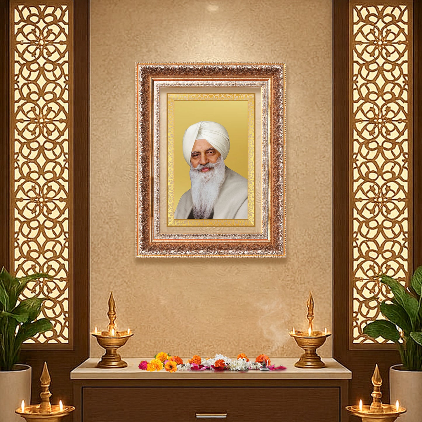 Baba Gurinder Singh Ji Maharaj | Spiritual Master of Radha Soami Satsang Beas Wall Mount Photo Frame in 24K Gold Plated Foil
