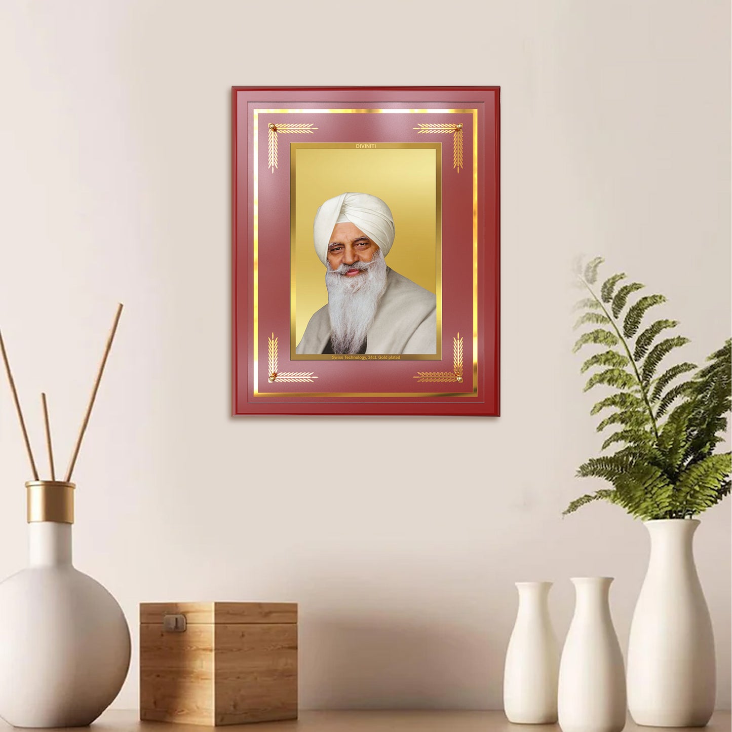 Baba Gurinder Singh Ji Maharaj | Spiritual Master of Radha Soami Satsang Beas Wall Mount Photo Frame in 24K Gold Plated Foil