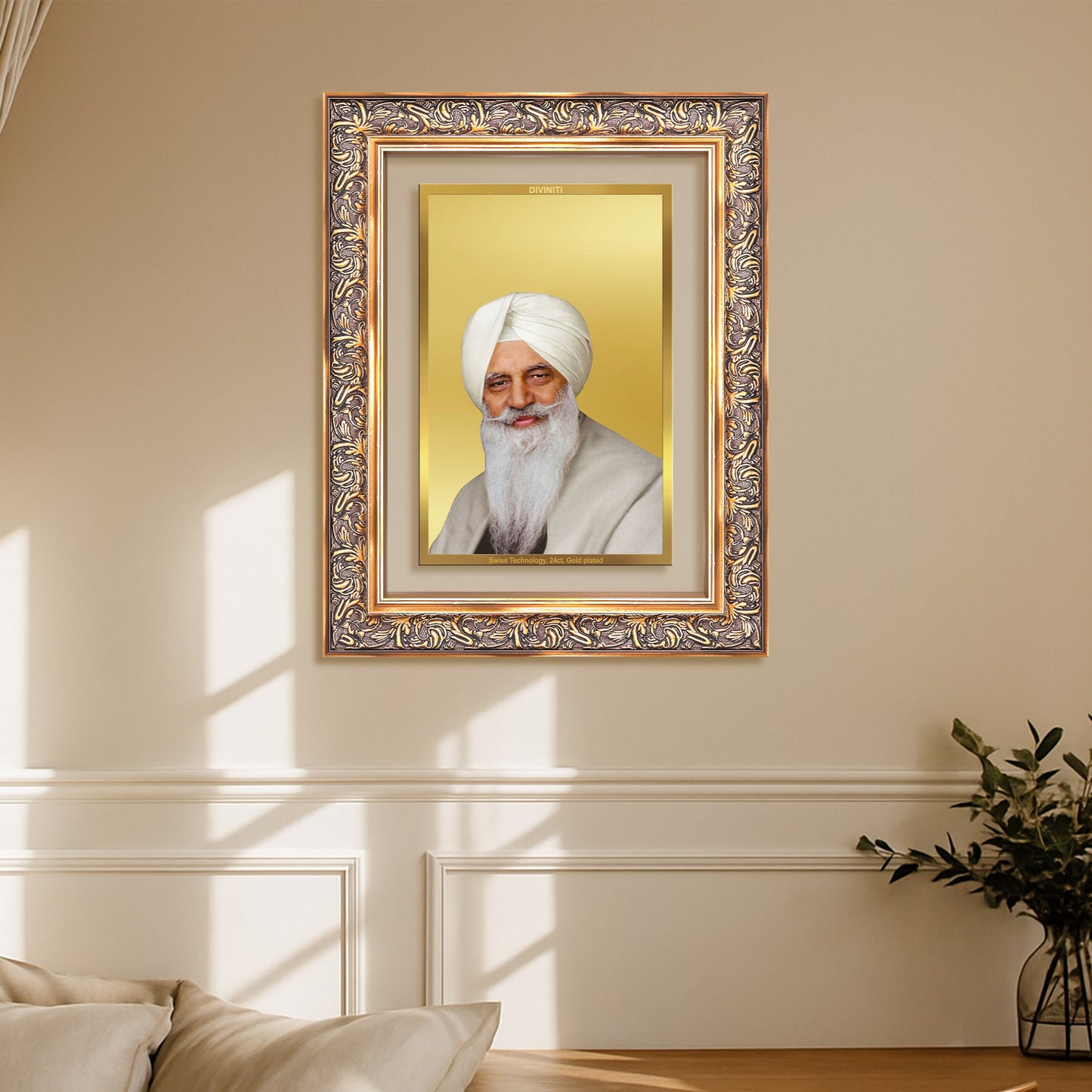 Baba Gurinder Singh Ji Maharaj | Spiritual Master of Radha Soami Satsang Beas Wall Mount Photo Frame in 24K Gold Plated Foil