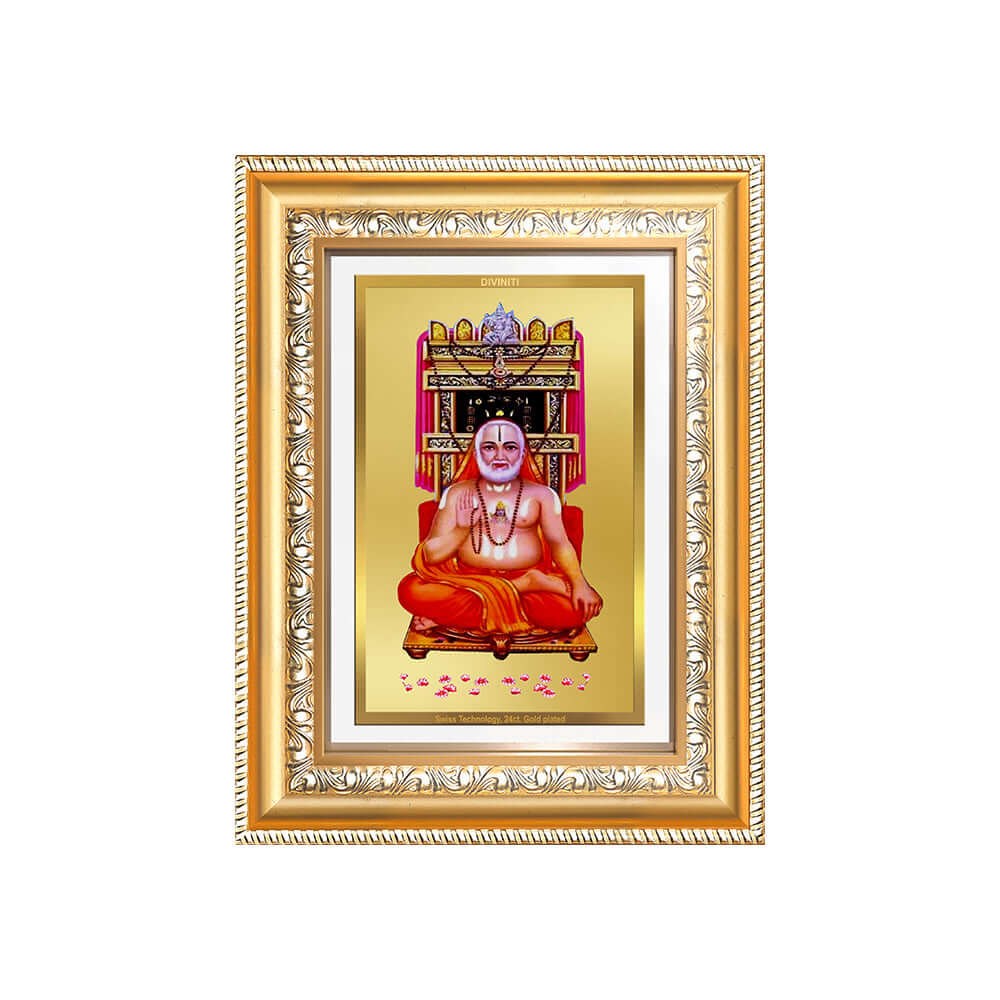 Sri Raghavendra Tirtha Swami wall photo frame in 24K gold plated foil, showcasing the revered Madhwa saint.