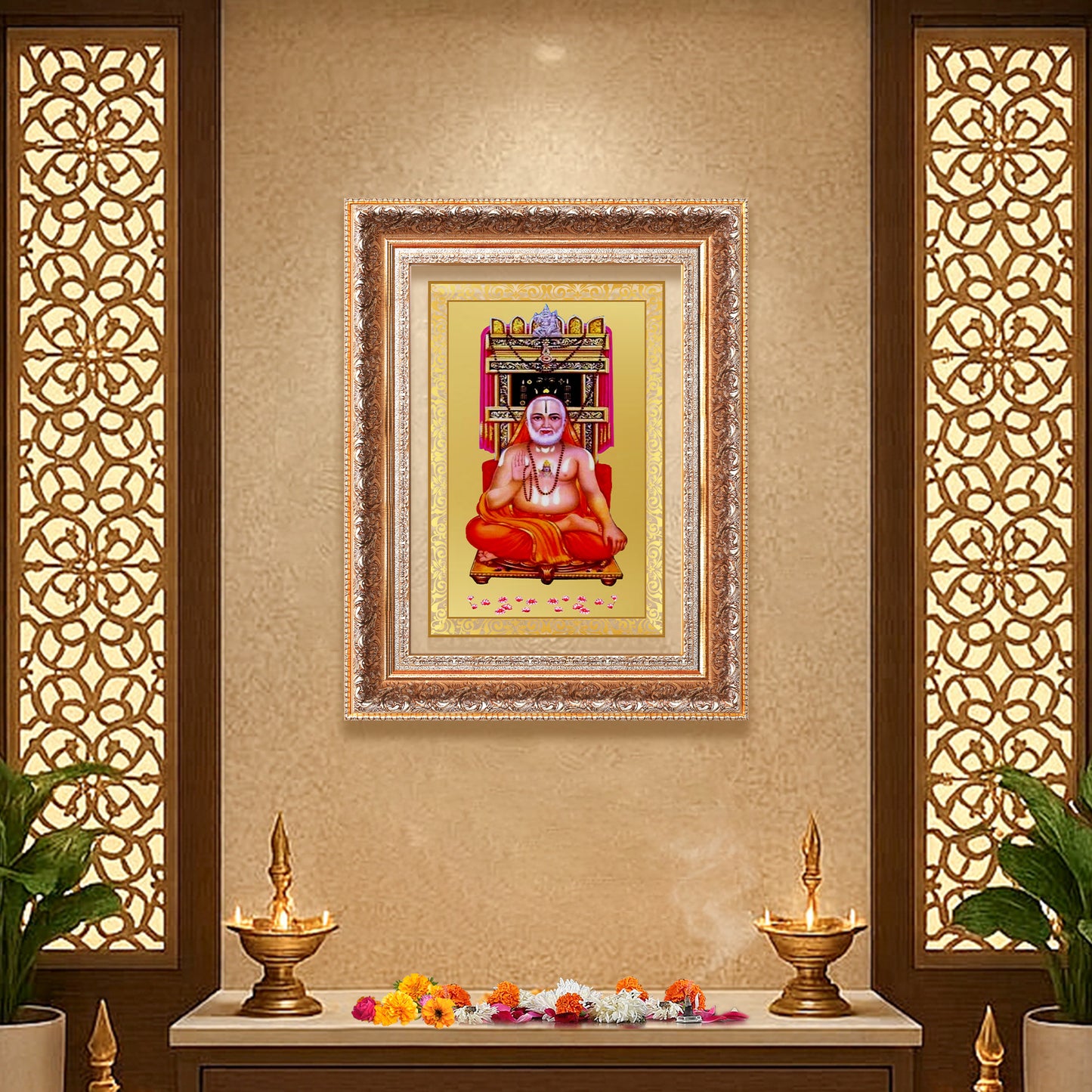 Sri Raghavendra Tirtha Swami | Revered Madhwa Saint Wall Mount Photo Frame in 24K Gold Plated Foil