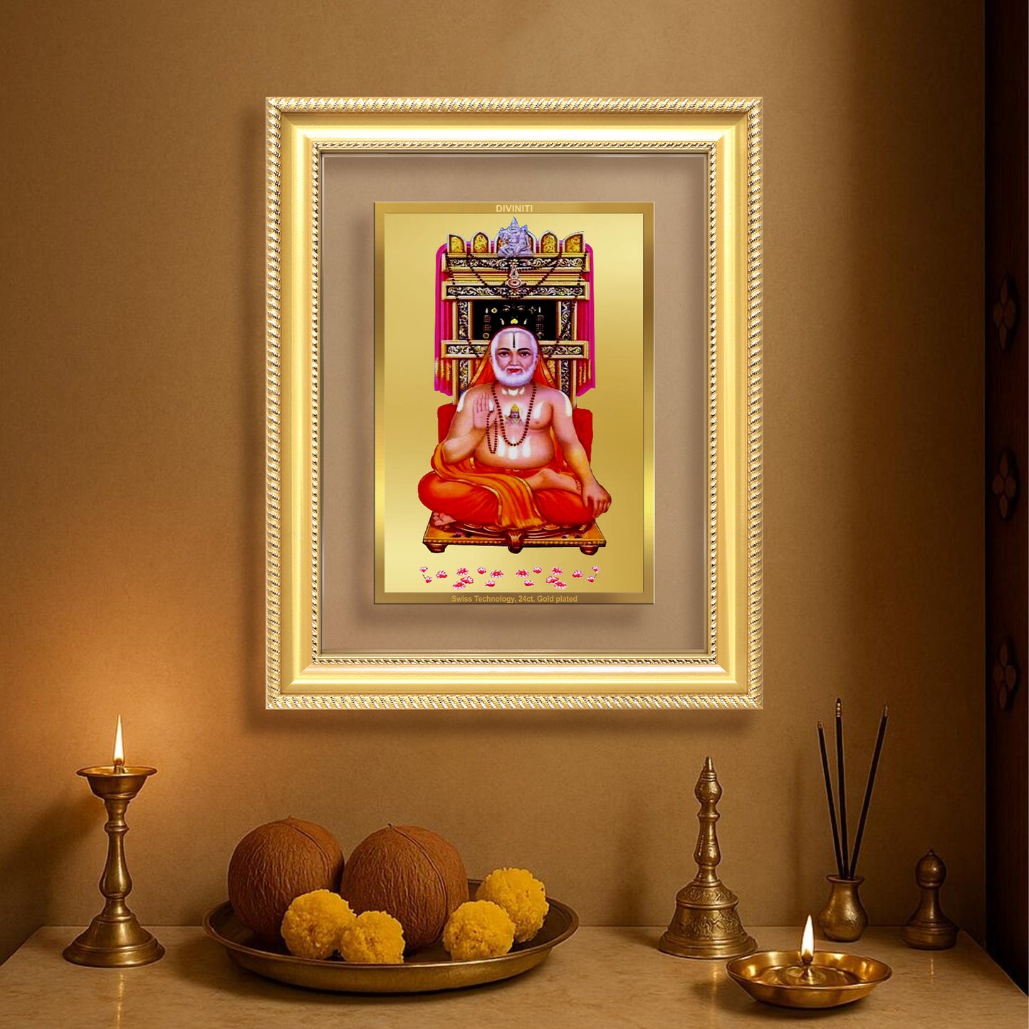 Sri Raghavendra Tirtha Swami | Revered Madhwa Saint Wall Mount Photo Frame in 24K Gold Plated Foil