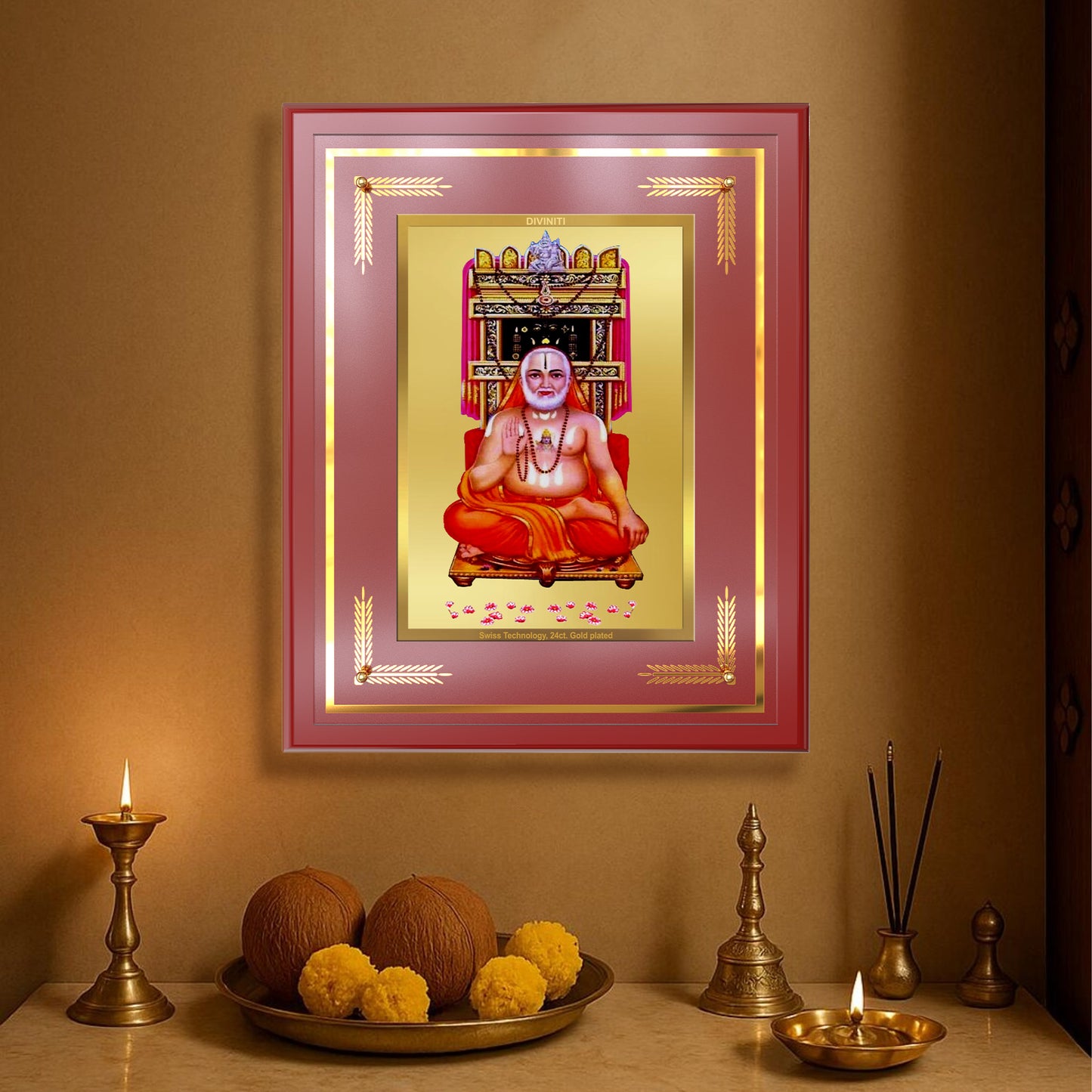 Sri Raghavendra Tirtha Swami | Revered Madhwa Saint Wall Mount Photo Frame in 24K Gold Plated Foil