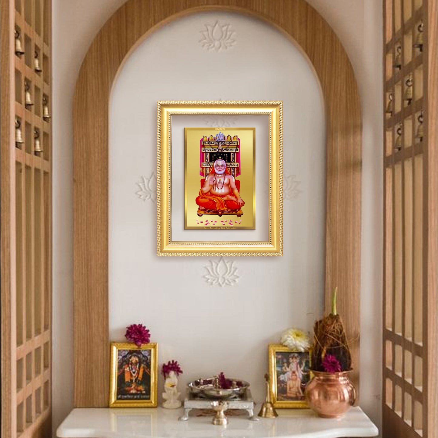 Sri Raghavendra Tirtha Swami | Revered Madhwa Saint Wall Mount Photo Frame in 24K Gold Plated Foil