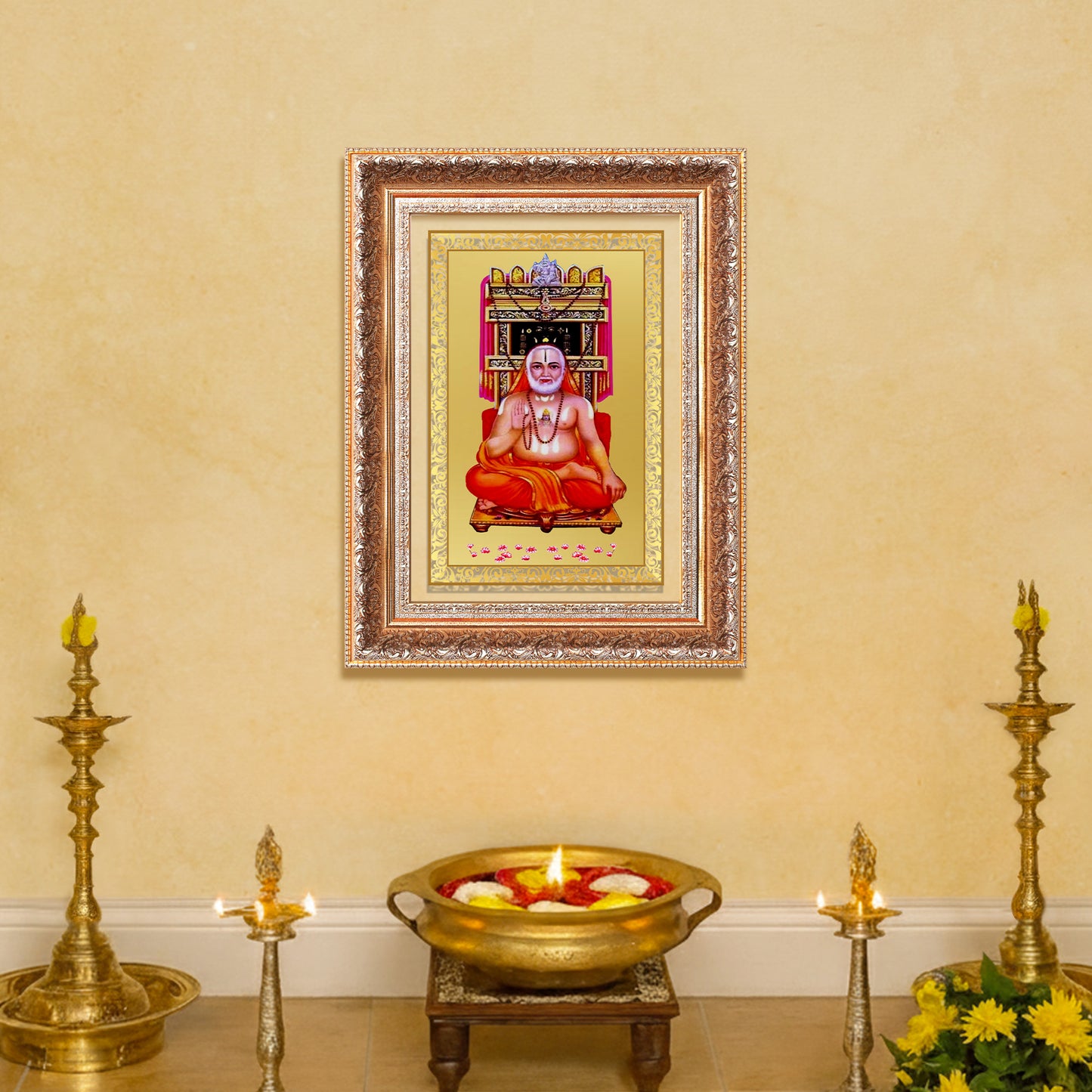 Sri Raghavendra Tirtha Swami | Revered Madhwa Saint Wall Mount Photo Frame in 24K Gold Plated Foil