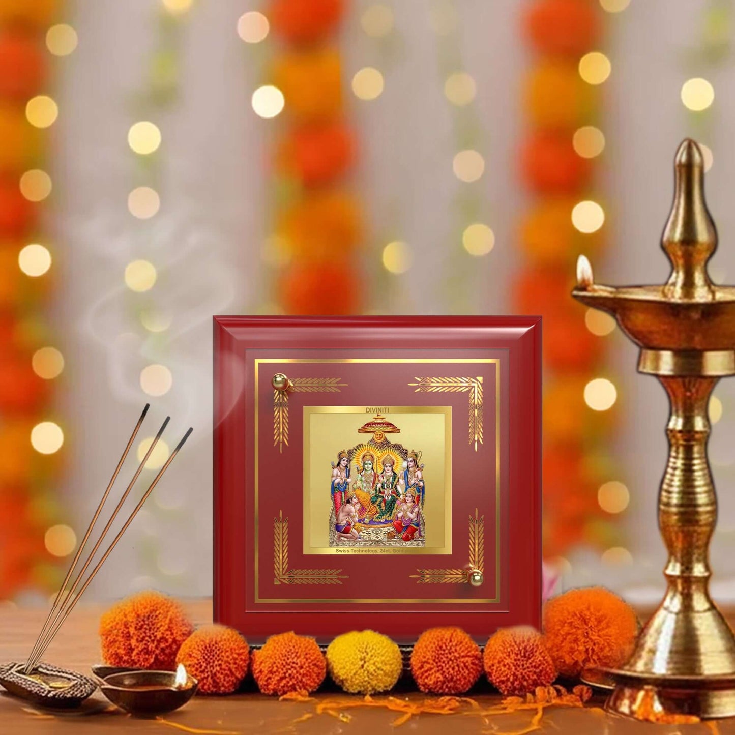 Ram Darbar | Lord Ram with Sita, Lakshman & Hanuman | Divine Royal Court For Tabletop Frame in 24K Gold Plated Foil