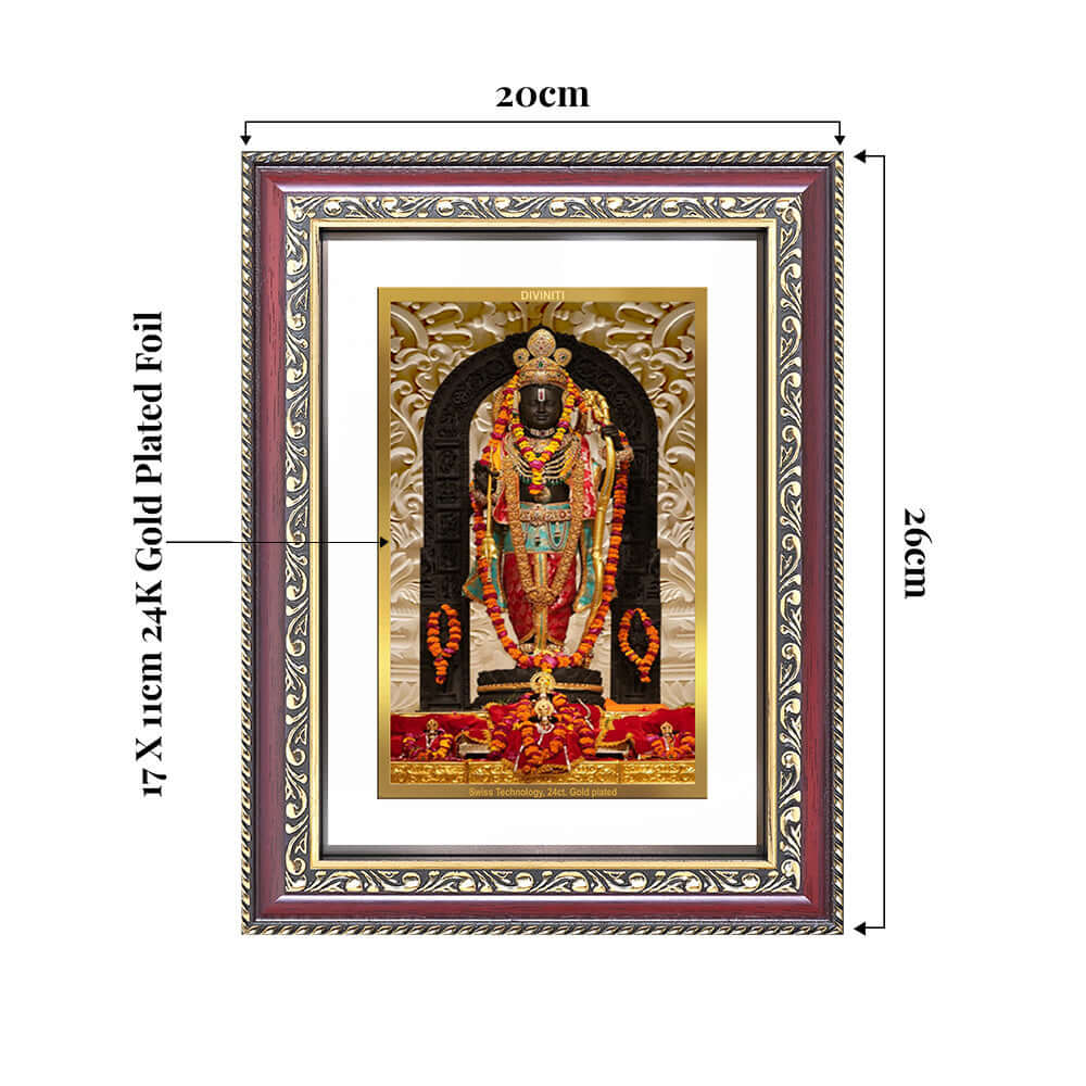 Ram Lalla with Arch | Divine Child m of Lord Ram at Ayodhya Temple Wall and Tabletop Photo Frame in 24K Gold Plated Foil