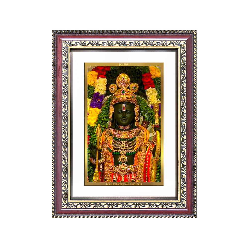 Ram Lalla | Divine Child of Lord Ram at Ayodhya Temple Wall and Tabletop Photo Frame in 24K Gold Plated Foil