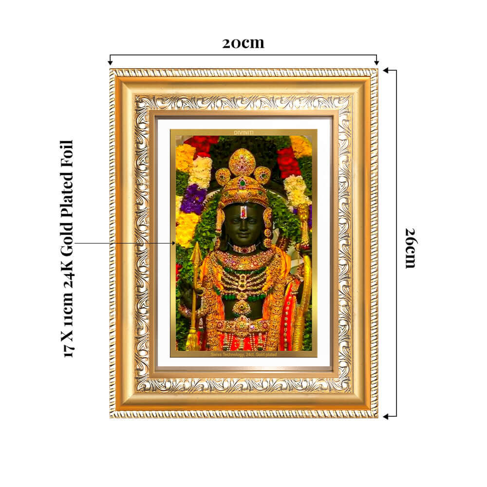 Ram Lalla | Divine Child of Lord Ram at Ayodhya Temple Wall and Tabletop Photo Frame in 24K Gold Plated Foil.