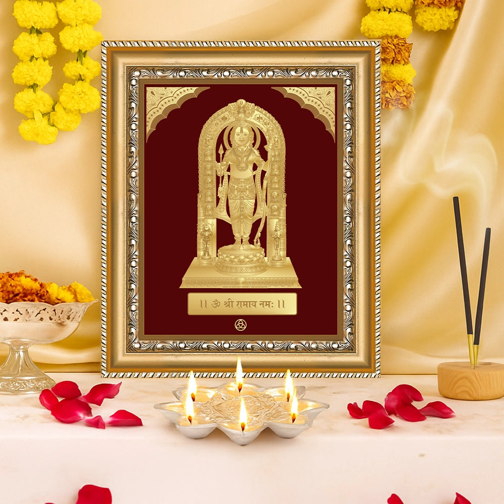 Ram Lalla | Divine Child Form of Lord Ram at Ayodhya Temple Gold on Gold Wall Hanging Frame in 24K Gold Plated Foil