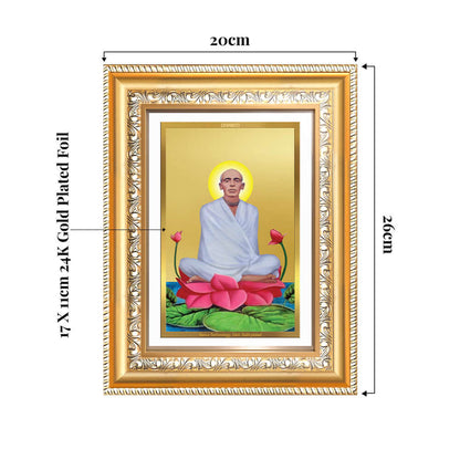 24K gold plated photo frame of Saint Ram Thakur with vibrant lotus design, dimensions 20cm x 26cm.
