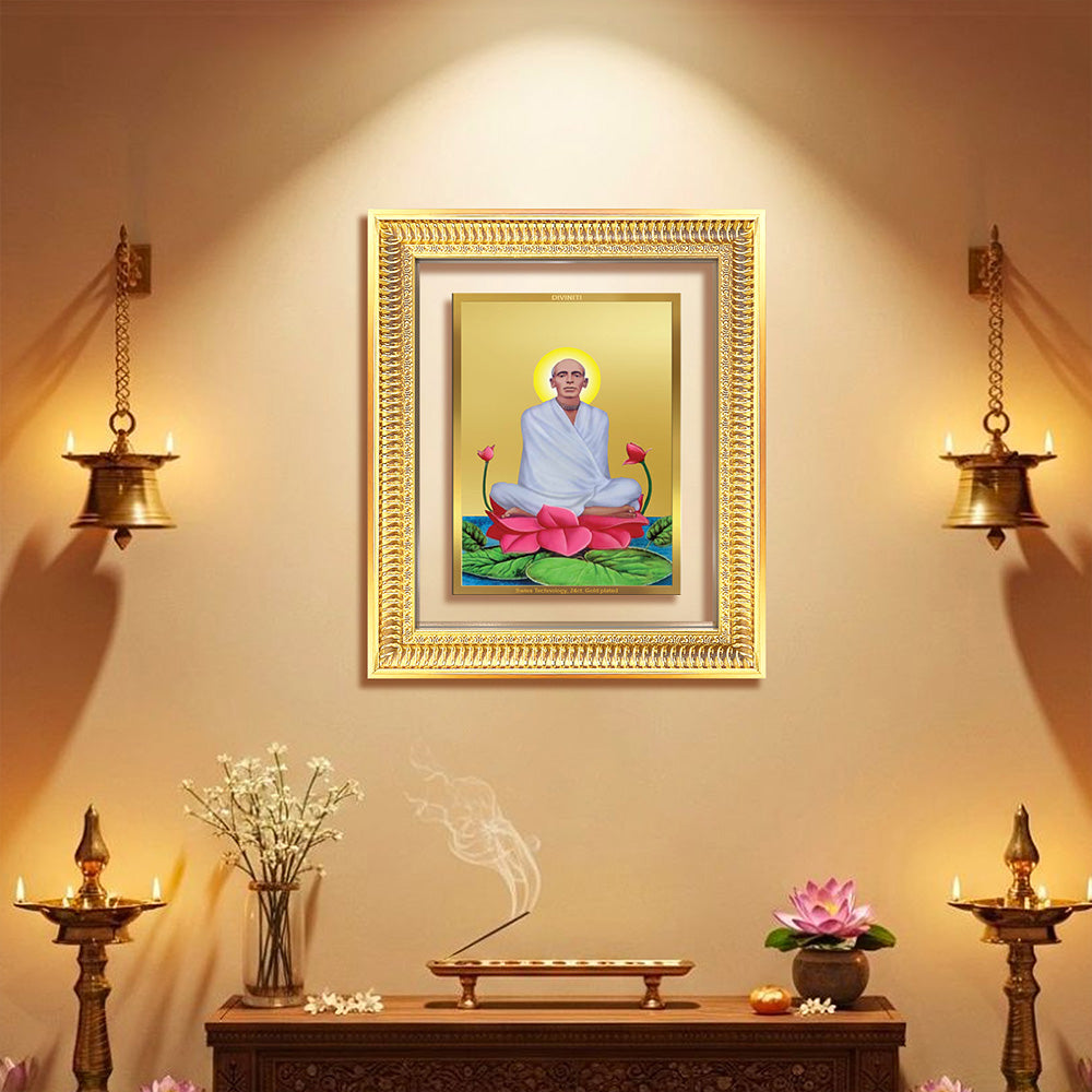 Saint Ram Thakur | Divine Mystic and Spiritual Master Wall & Tabletop Frame in 24K Gold Plated Foil displayed in elegant setting.