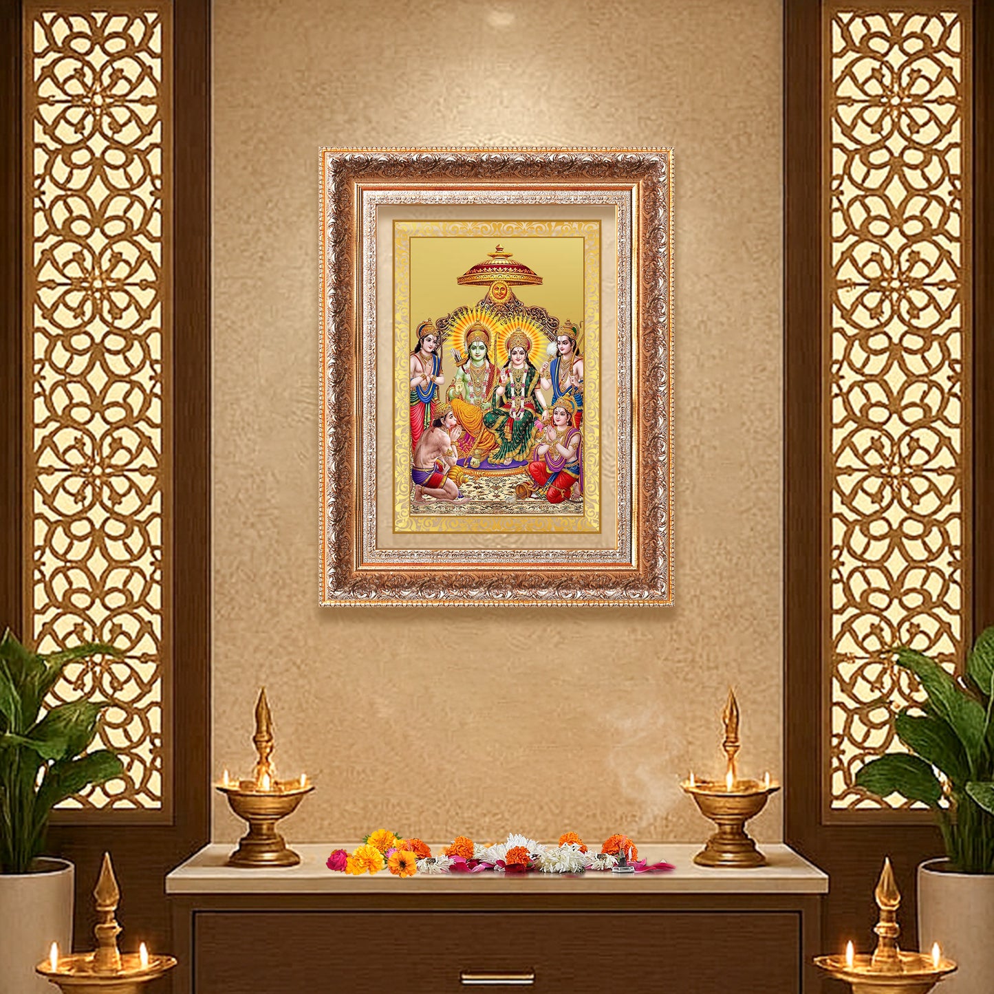 Ram Darbar | Divine Royal Family Wall Mount Photo Frame in 24K Gold Plated Foil