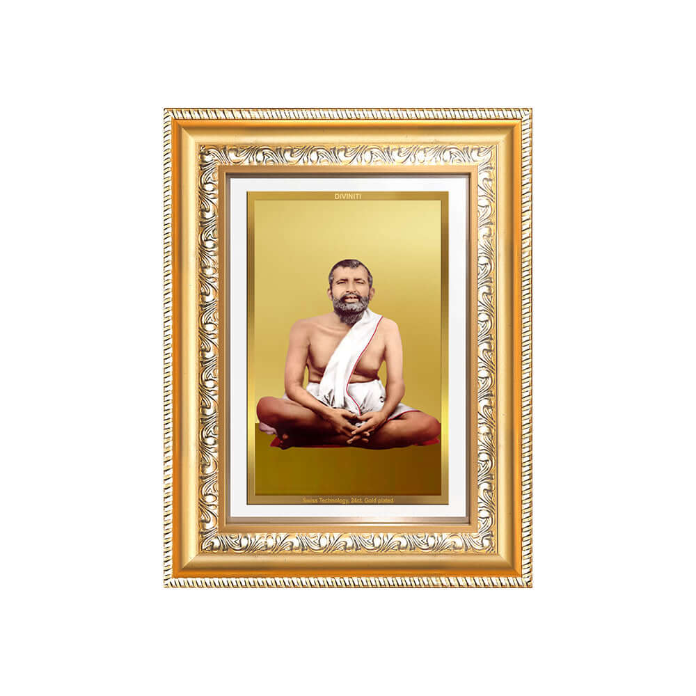 Sri Ramakrishna Paramahamsa wall and tabletop photo frame in 24K gold plated foil design.