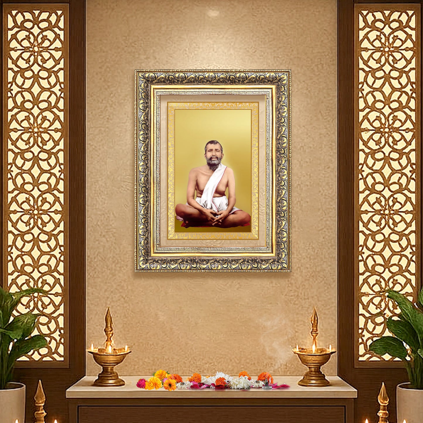 Sri Ramakrishna Paramahamsa | Enlightened Mystic of Bhakti & Vedanta Wall Photo Frame in 24K Gold Plated Foil