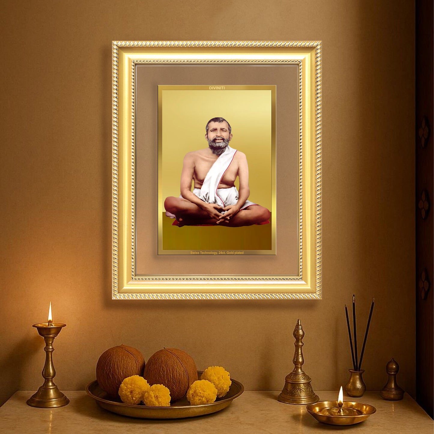 Sri Ramakrishna Paramahamsa | Enlightened Mystic of Bhakti & Vedanta Wall & Tabletop Frame in 24K Gold Plated Foil