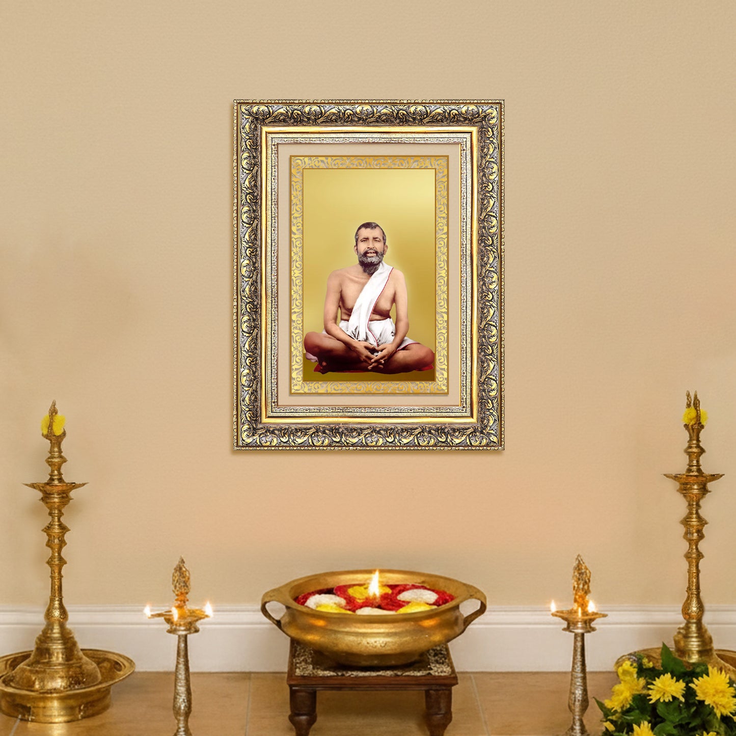 Sri Ramakrishna Paramahamsa | Enlightened Mystic of Bhakti & Vedanta Wall Photo Frame in 24K Gold Plated Foil